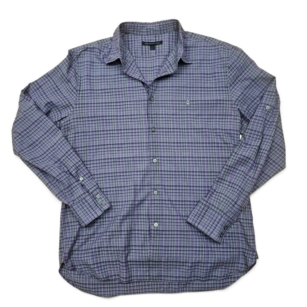 JOHN VARVATOS U.S.A. Plaid Shirt Mens L Elevated Casual Minimalist Menswear